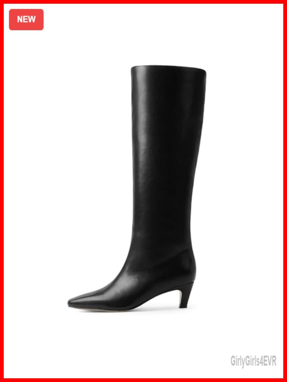Kitten Heel Knee High Square Toe PU Leather Boots